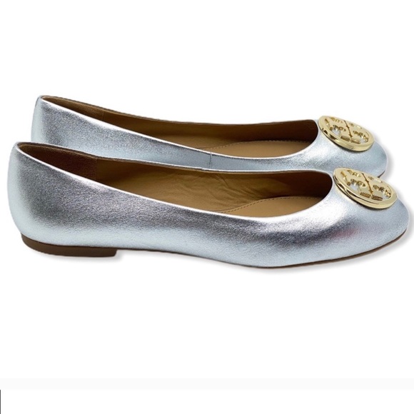 Tory Burch | Shoes | Tory Burch Benton 2 Ballet Flat Leather Silver 85 | Poshmark